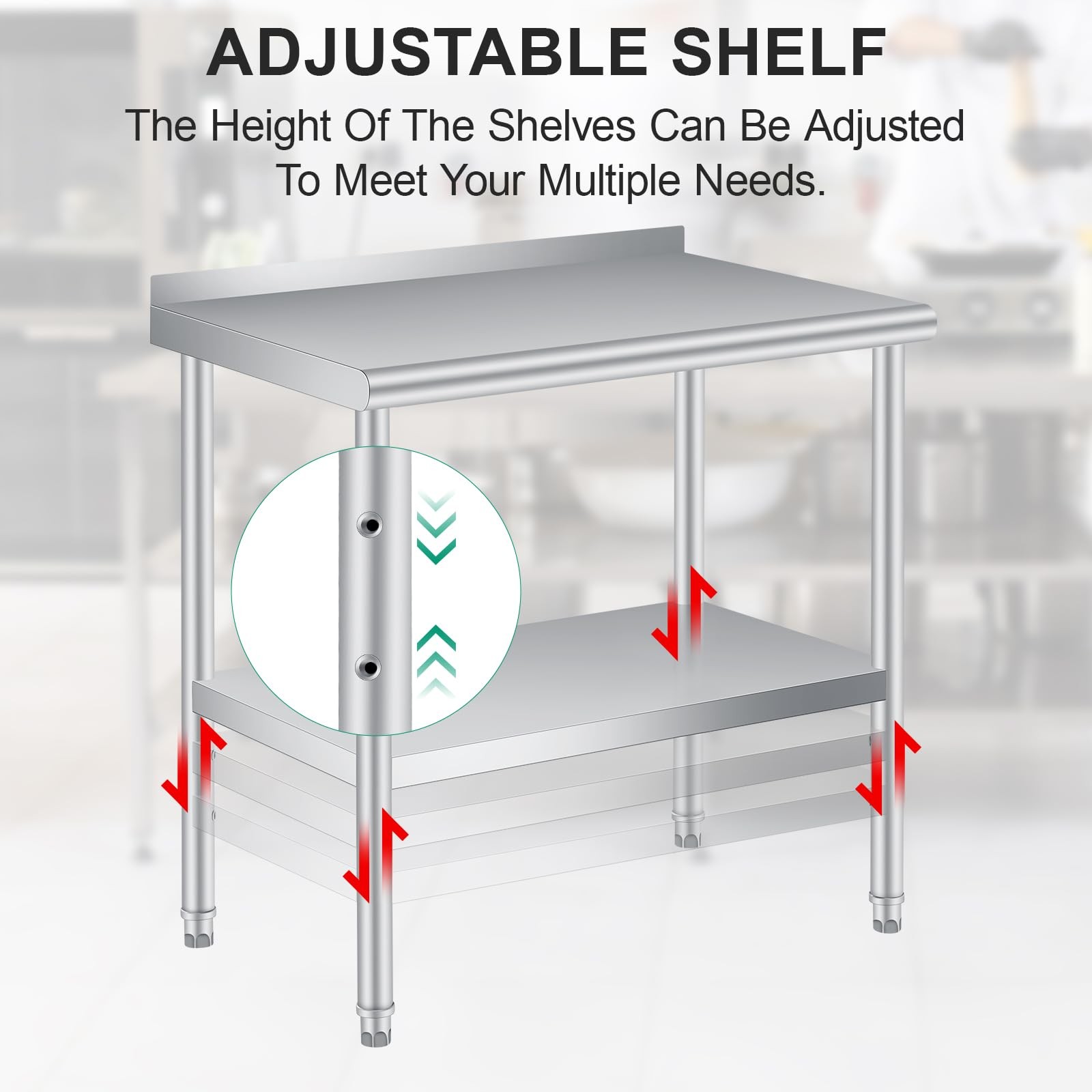 Stainless Steel Work Table w/Backsplash Heavy Duty Commercial Kitchen Prep Table