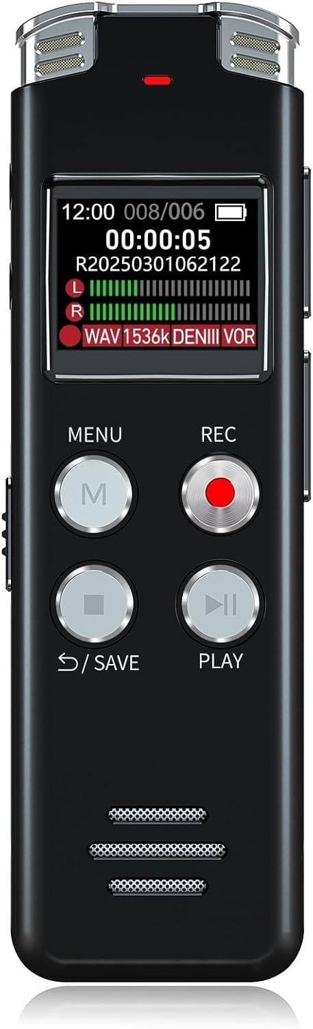 Digital Voice Recorder, 64GB, Voice Activated, Playback, USB Type-C, MP3 WAV