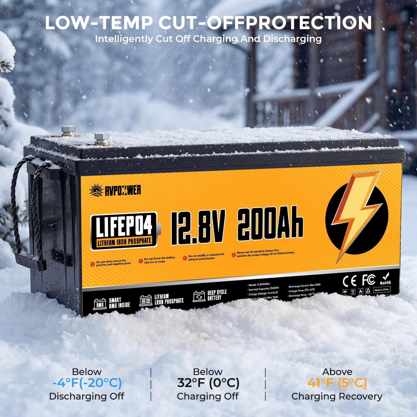 12V 200Ah Lithium LiFePO4 Battery 2560Wh Built-in BMS Deep Cycle Marine RV Solar