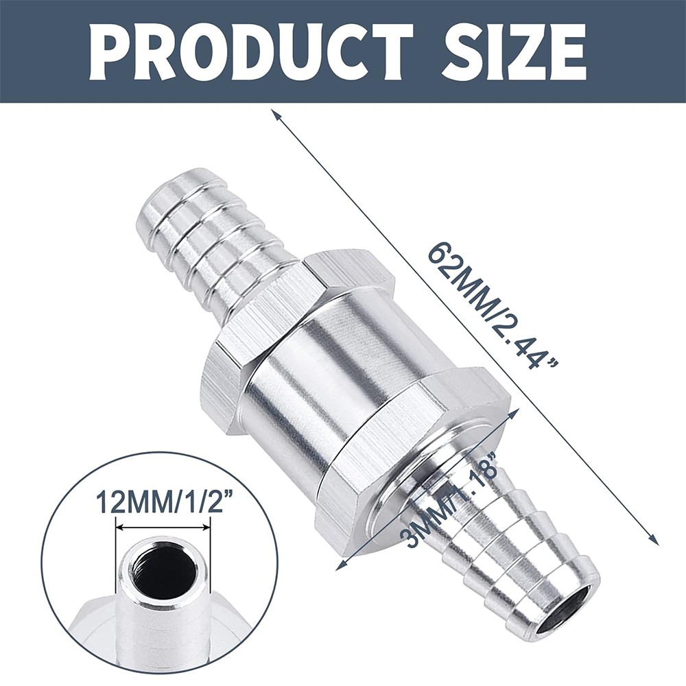 2pcs 12mm 1/2″ Fuel Non-Return One Way Check Valve Petrol Diesel Oil Aluminum