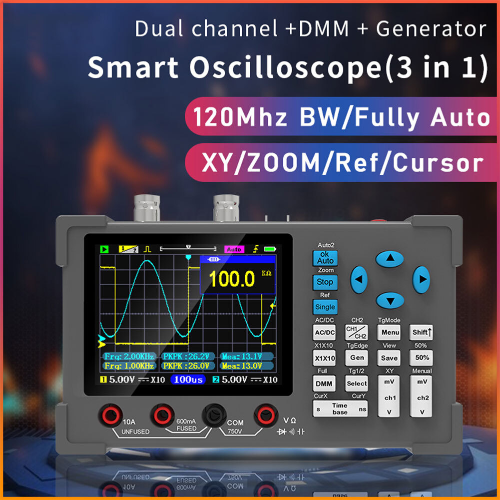 DSO3D12 3 in 1 Handheld Digital Oscilloscopes IPS Display Dual Channels Useful