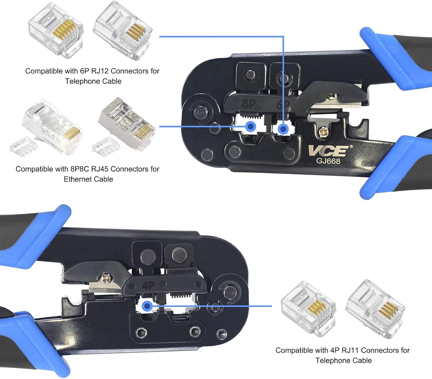 All-in-One Multi-Tool Crimper Cutter Stripper for RJ45 RJ11/RJ12 RJ22 Ethernet