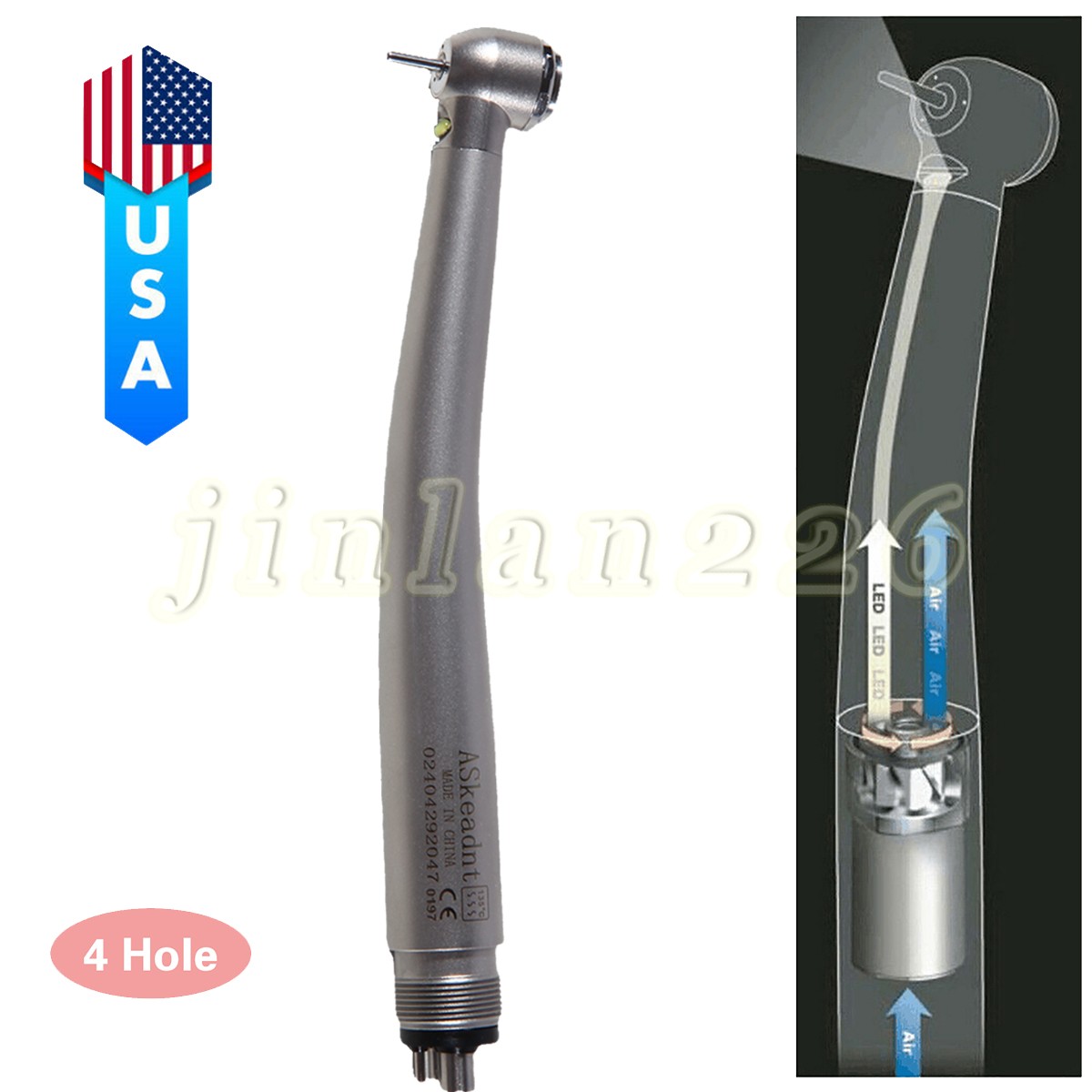Dental LED E-Generator Fiber Optic High Speed Handpiece 4 Hole NSK Style