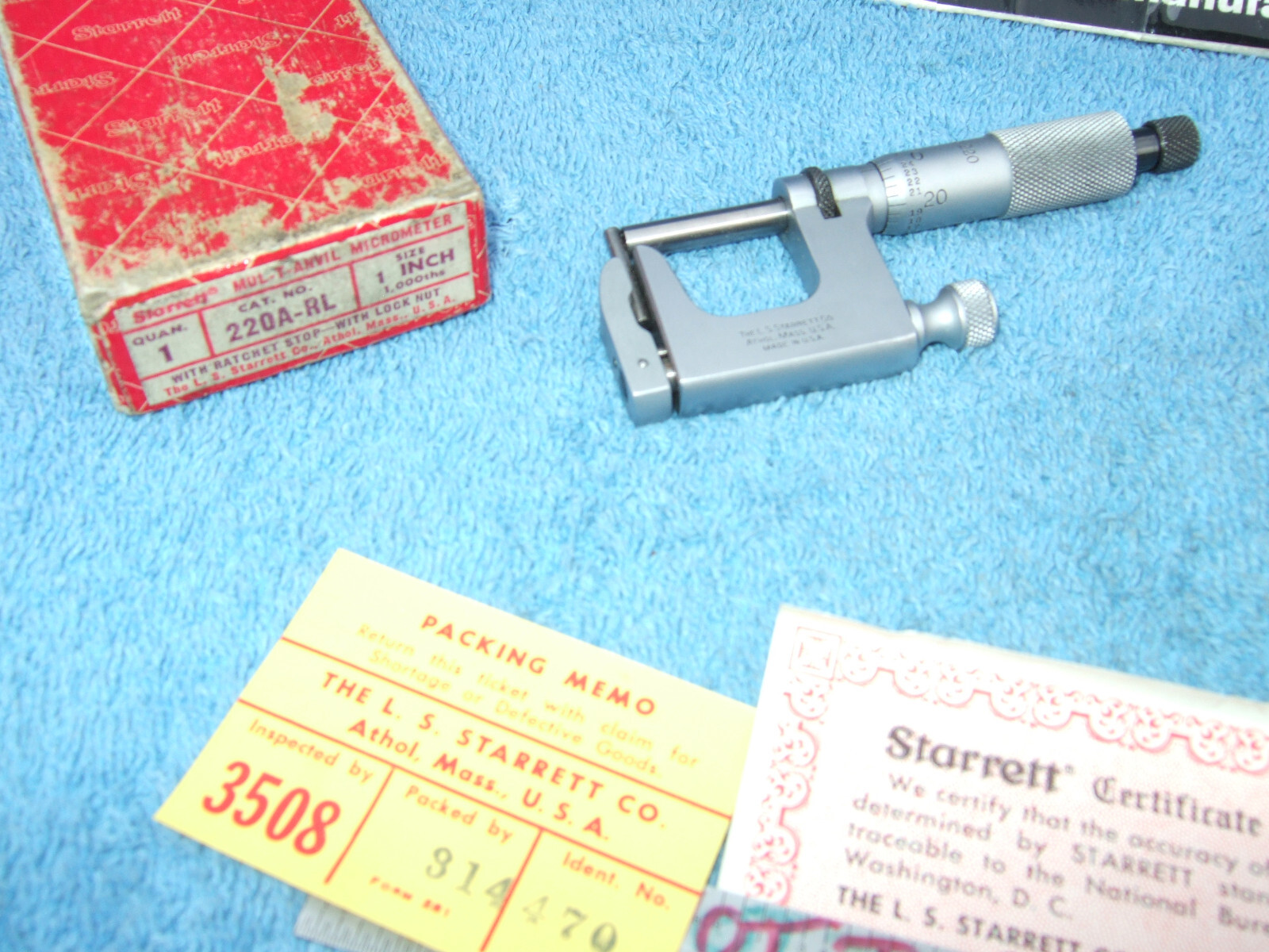 STARRETT No.220 MUL-T-ANVIL MICROMETER 0-1” 001″ No 220A-RL MACHINIST TOOLMAKER