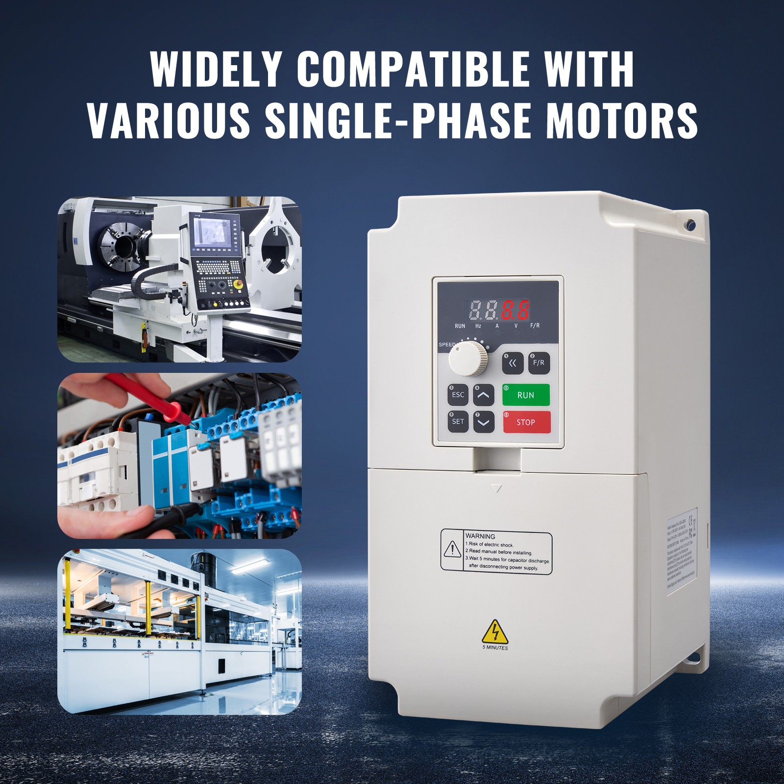 VEVOR 4KW Variable Frequency Drive VFD 220V RS485 5HP Motor Inverter Converter