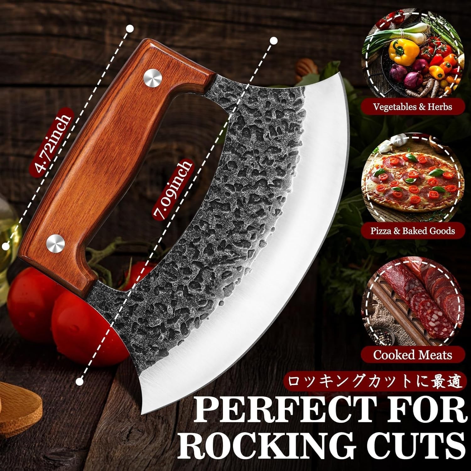 TIVOLI Ulu Knife with Wooden Sheath- Full Tang High Carbon Steel