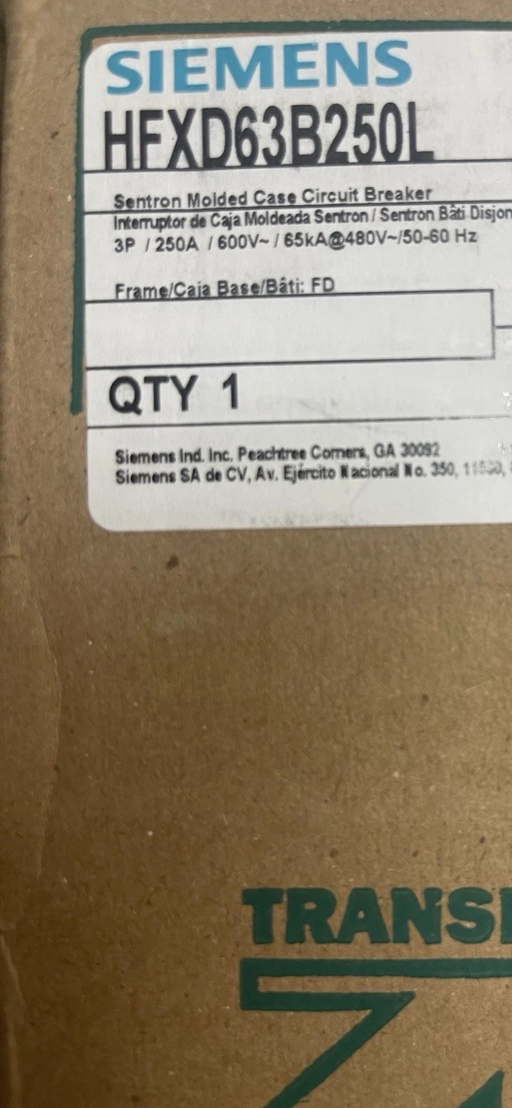 Siemens HFXD63B250 New In Box 3 Pole 250