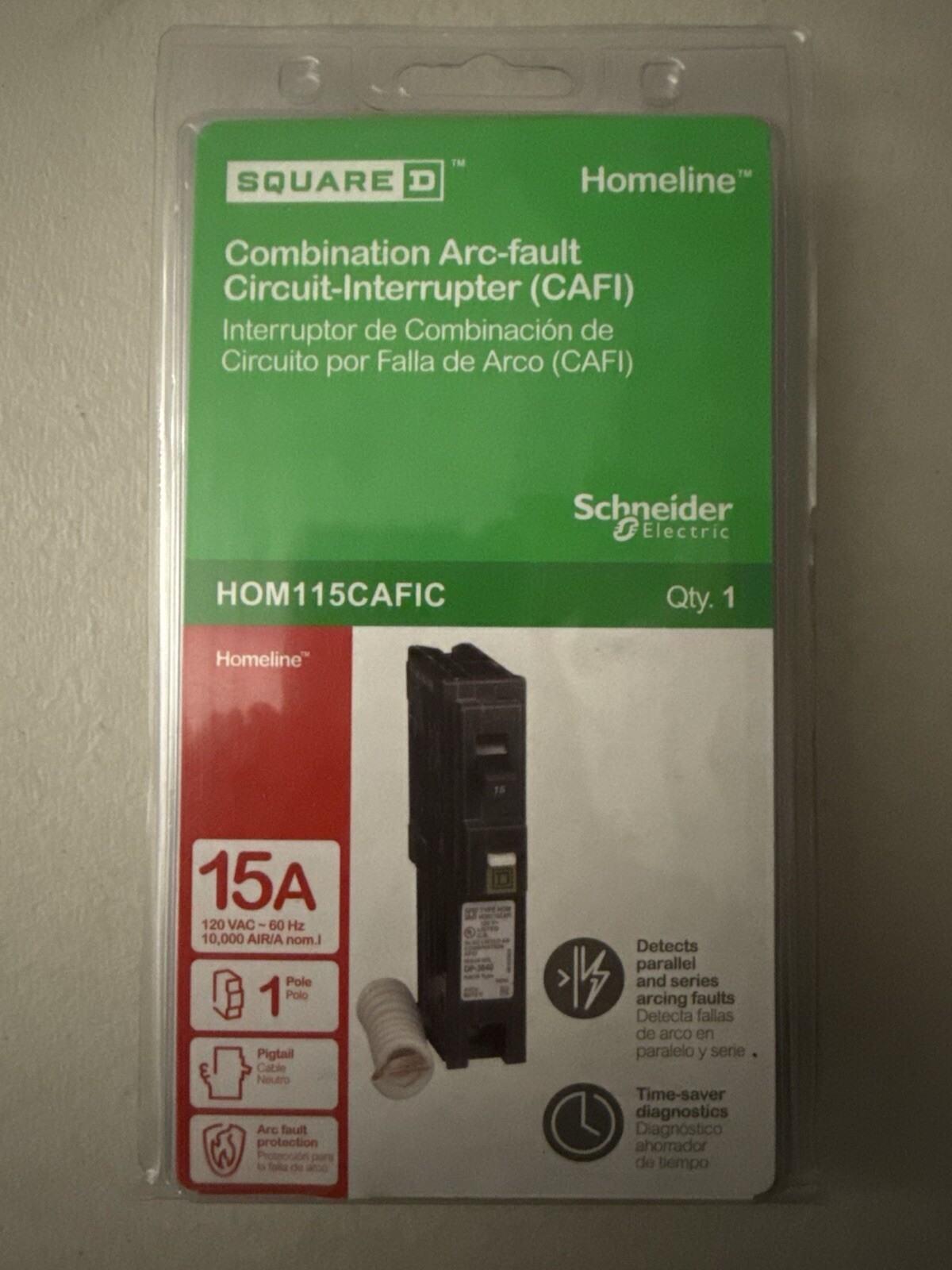 Homeline HOM115CAFIC 1 Pole 15A 120V Plug In AFCI Arc Fault Combination Breaker