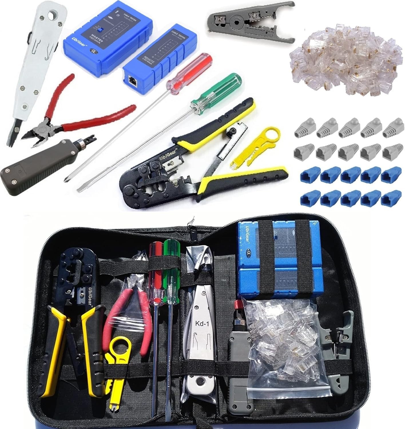Network Phone Cable Tester Crimper RJ11 RJ12 RJ45 CAT5e Tool Kit Stripper