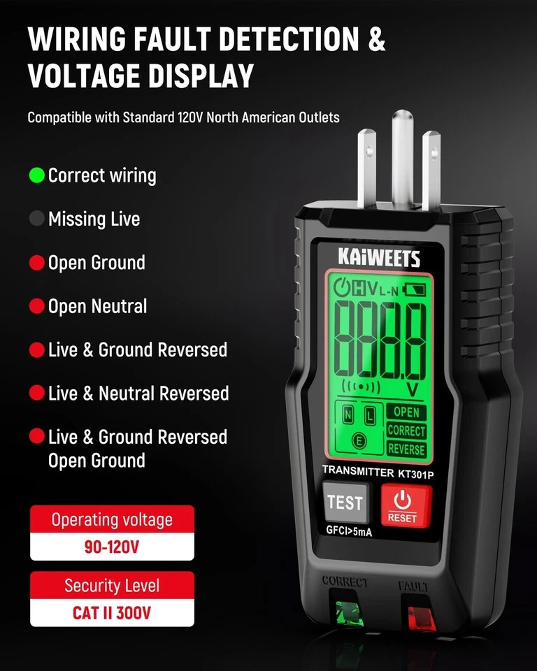 KAIWEETS Circuit Breaker Finder with LCD Display, NCV Tset & Black