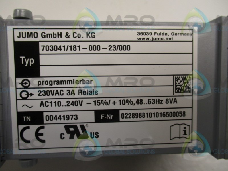 JUMO 703041/181-000-23.000 TEMPERATURE CONTROLLER NSMP