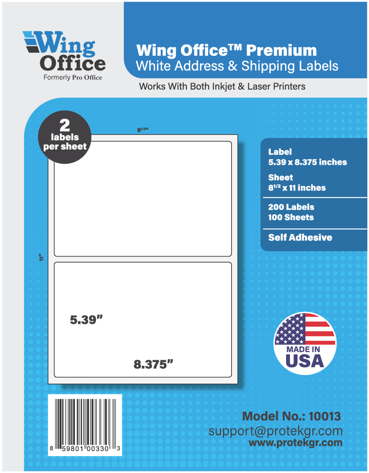 Wing Office Premium Shipping Labels Made in USA Self Adhesive 8.5″ x 11″ sheets