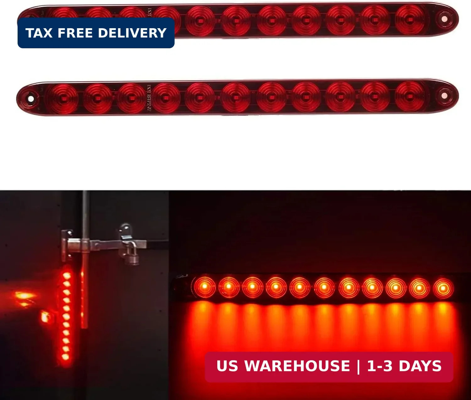 11 LED Red Trailer Brake Tail Light, 2 Pack 16″ LED Bar Stop Turn Signal Tail Li