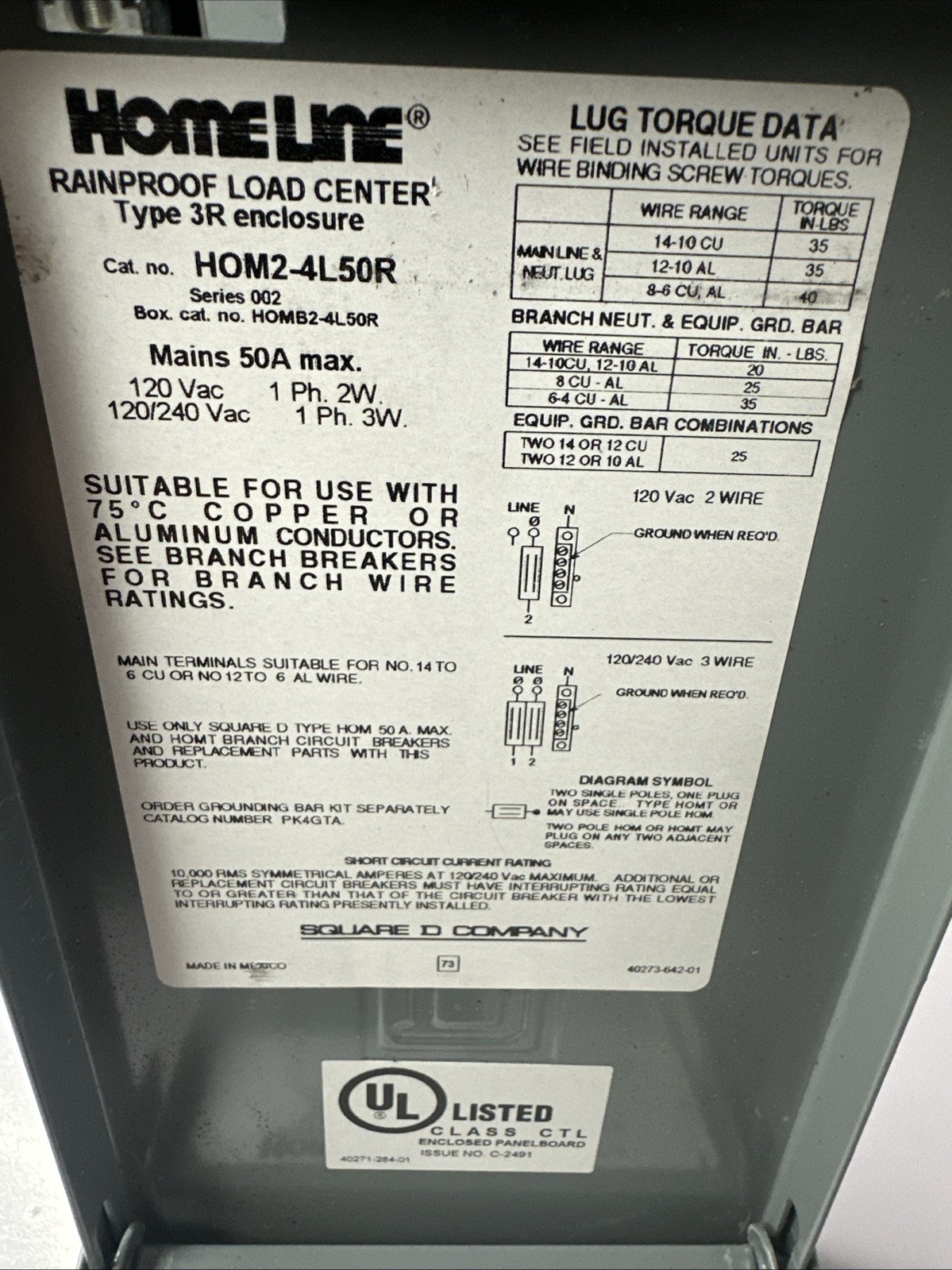 Square D HOME250SPA Outdoor Load Center With Breaker New