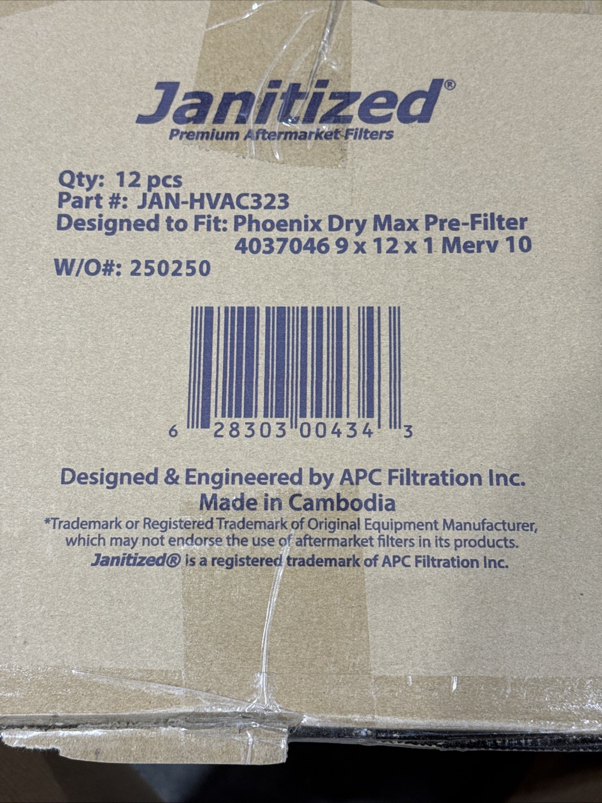 Qty.12 Janitized JAN-HVAC323 Fit Phoenix Dry Max Pre-Filter, 4037046 9x12x1 New