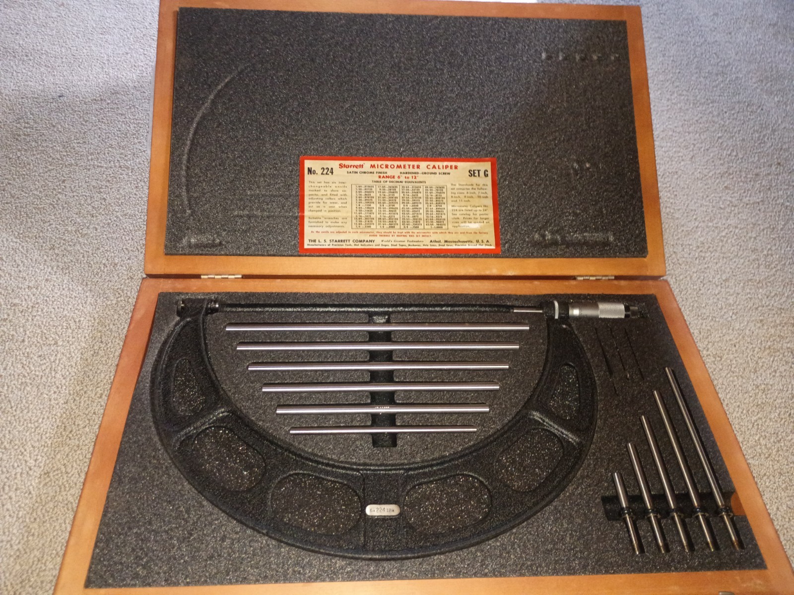 Starrett 224 Set G 6″-12″ Outside Micrometer Set
