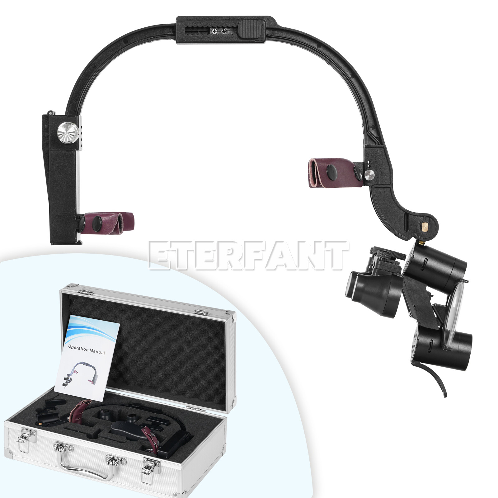 ETERFANT 3.5X Dental Surgical Headband Binocular Loupe w/ 5W LED Head Light 2Led