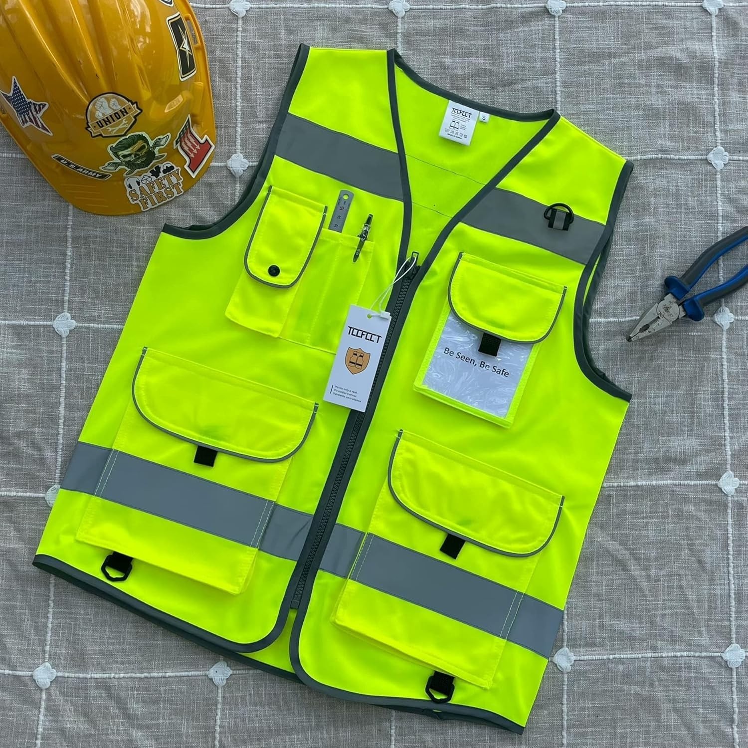 High Visibility Safety Vest for Men Women Reflective Work Vest with 9 Pockets