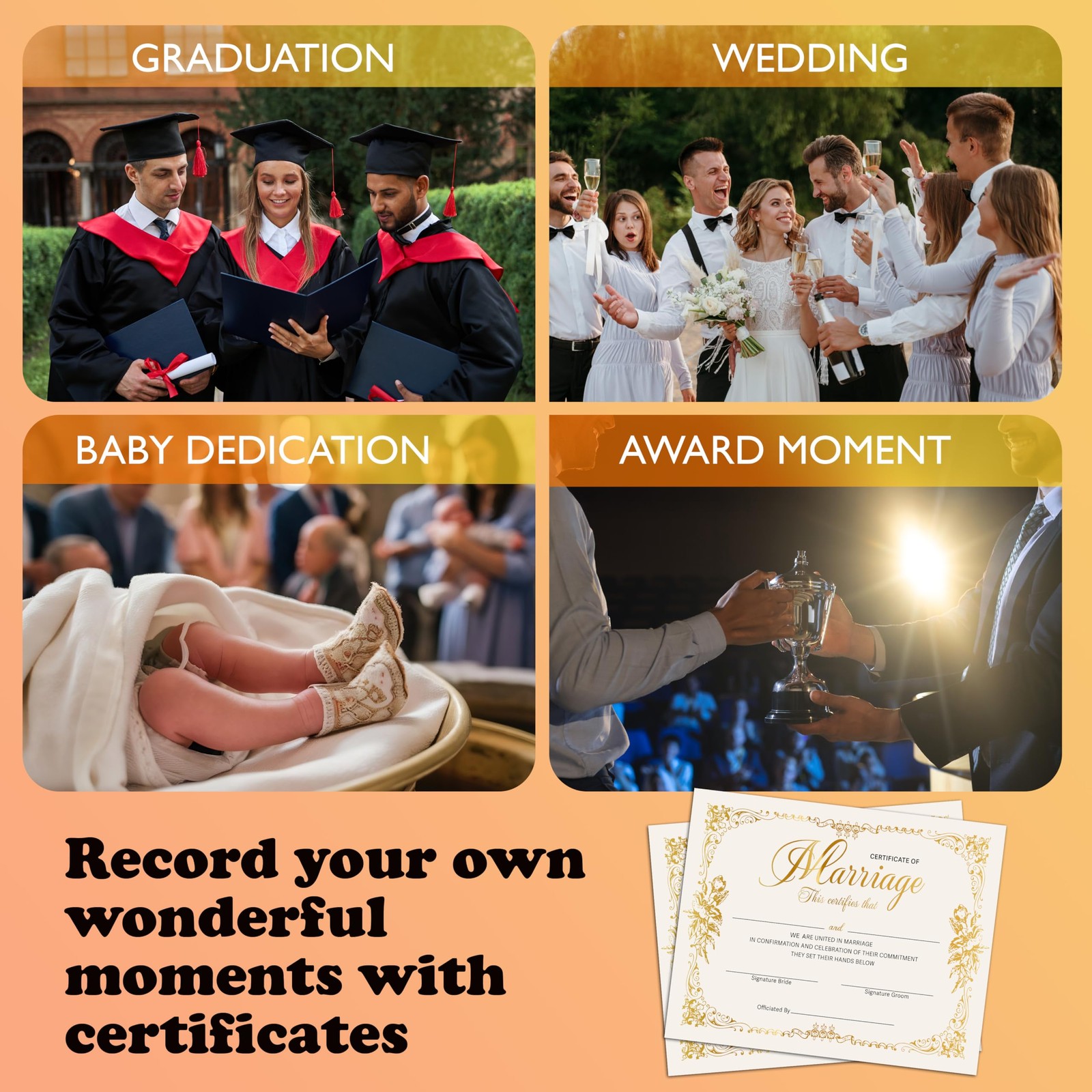 Marriage Certificates with Gold Foil Edges – 8 x 10 Inches Blank Certificate …