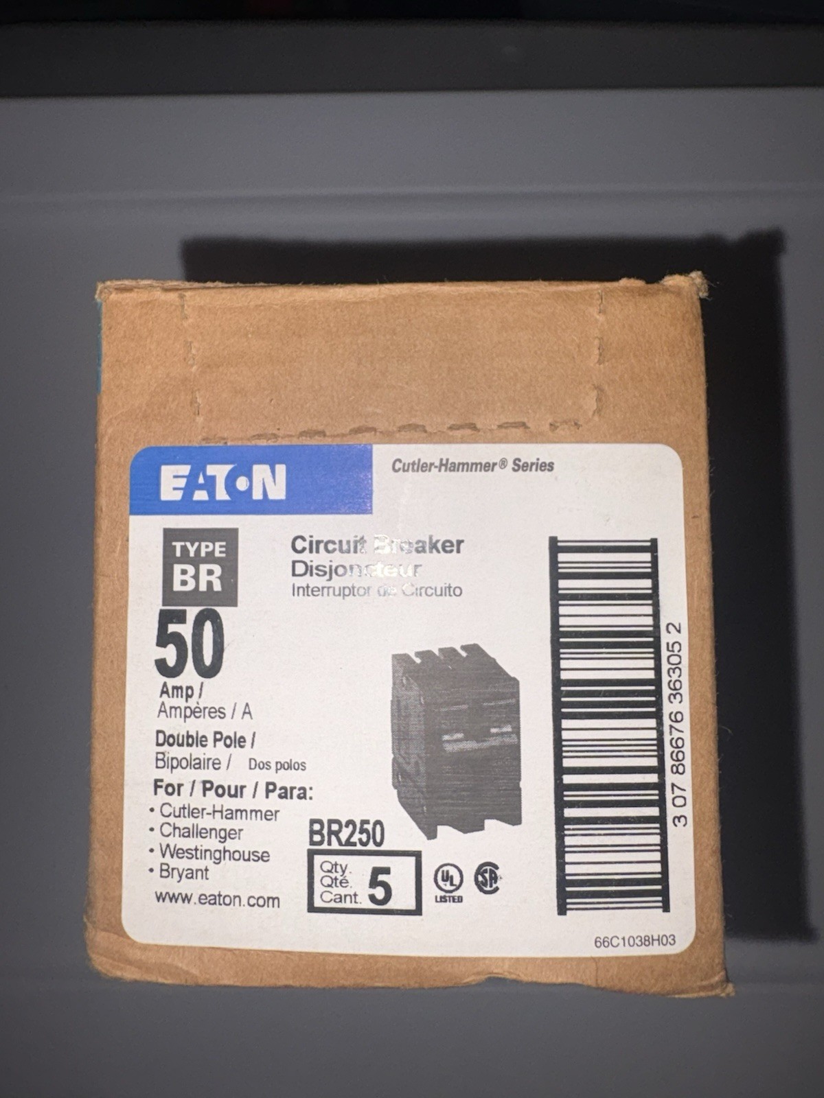 Box of 5 New Eaton BR250 50 Amp 2 Pole Type BR Circuit Breaker 240VAC 2P 50A