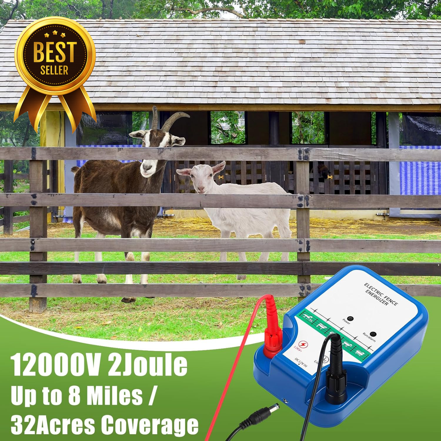 8 Mile 12KV Electric Fence Kit AC DC Charger with Wire Insulators