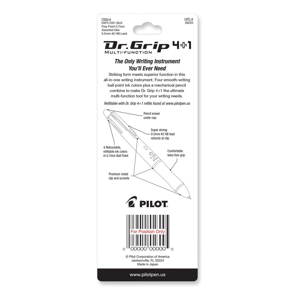 Pilot 36220 Ballpoint Pen/Pencil – Black/Blue/Green/Red Ink/Black Barrel New