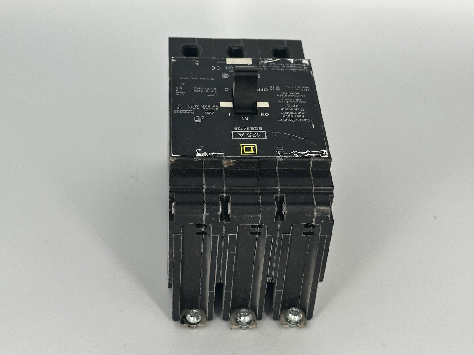 Square D EGB34125 125 Amp 3 Pole 480Y/277V 35kA Molded Case Circuit Breaker USED