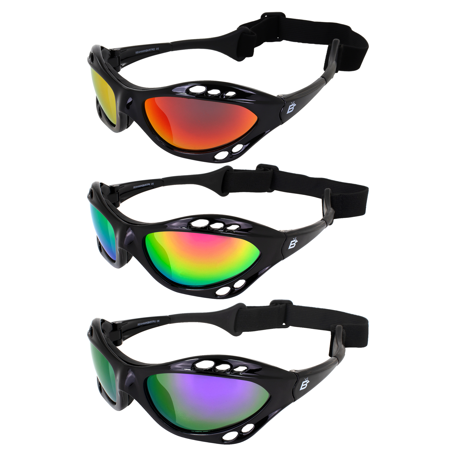 3 Pairs Birdz Seahawk Polarized Sunglasses Black w/ Red Pink Purple Mirror Lens