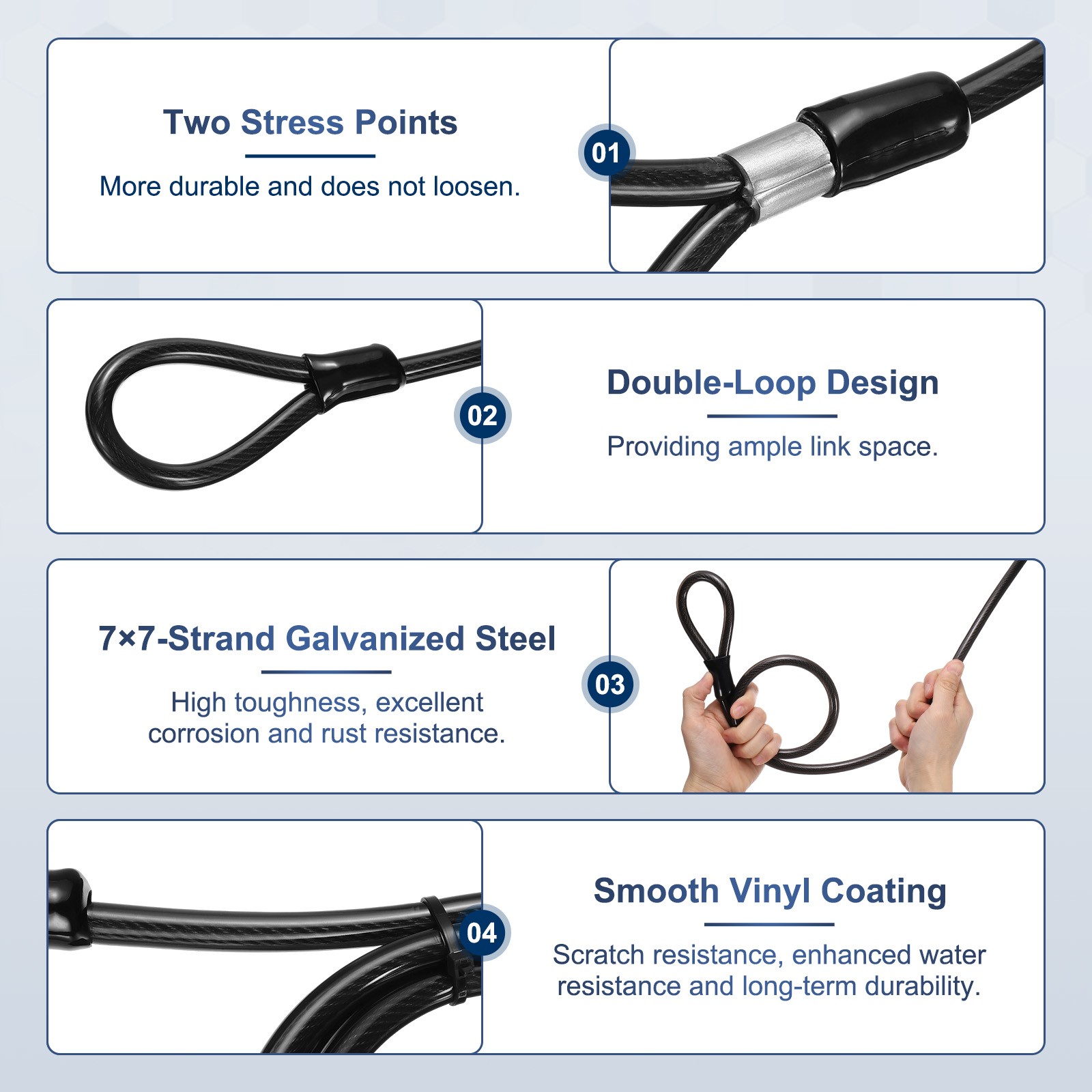 5/16″ Dia 4.9ft Security Steel Cable with Loops Vinyl Coat Bike Lock Cable