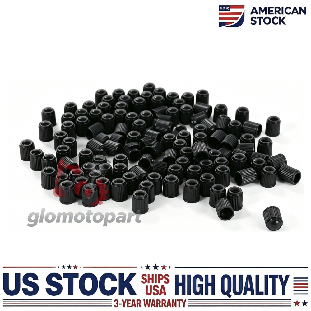 100x BLACK Plastic Tire Valve Air Dust Cover Stem Caps -Wheel Car SUV Bike
