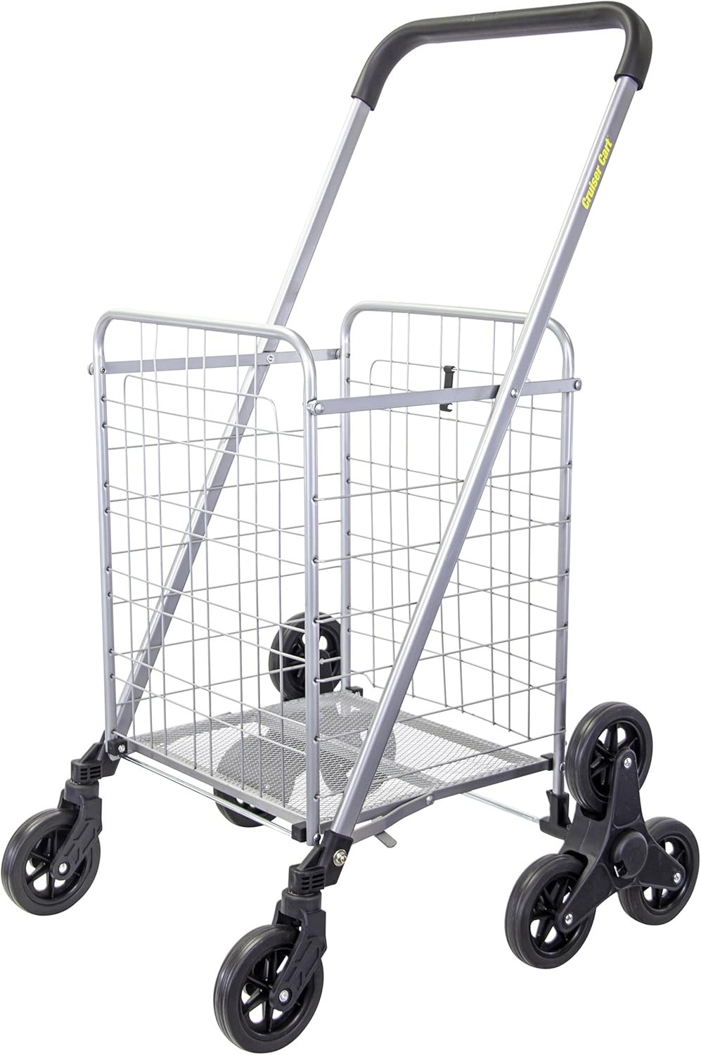Silver Folding Stair Climber Cart with 6 Wheels: Ideal for Grocery & Laundry Use
