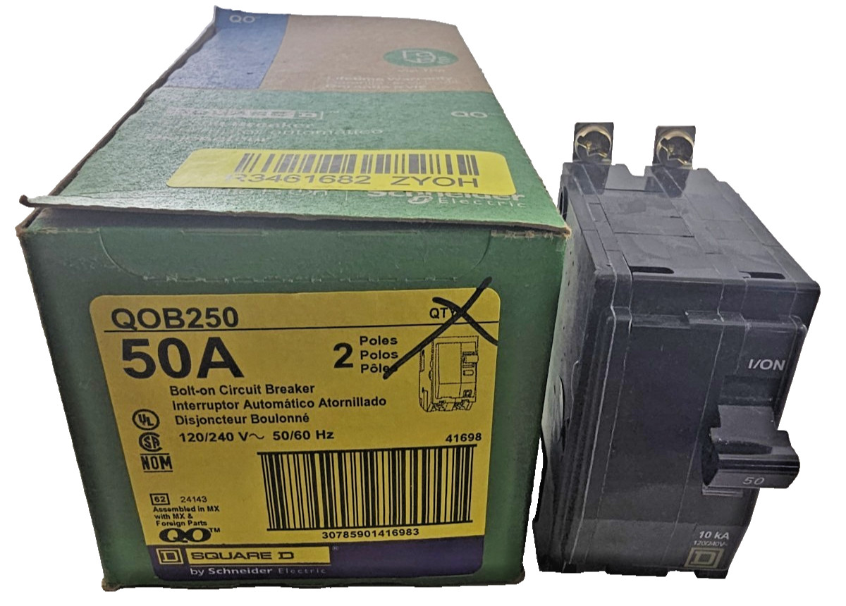 Square D QOB250 Mini Circuit Breaker 2-Pole 50A 120/240VAC 48VDC 50/60Hz 10kA