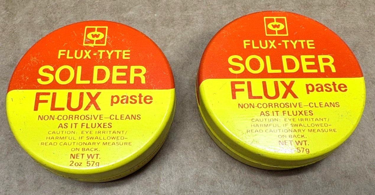 Vintage J.C. Whitlaw FLUX-TYPE Solder Flux Paste 2 oz. per tin Set of 2