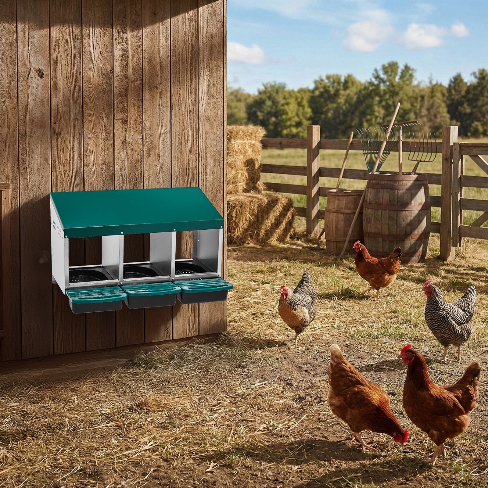 Wall Mount Chicken Nesting Laying Egg Brooder Box Roll-Away Tray 3 Compartment