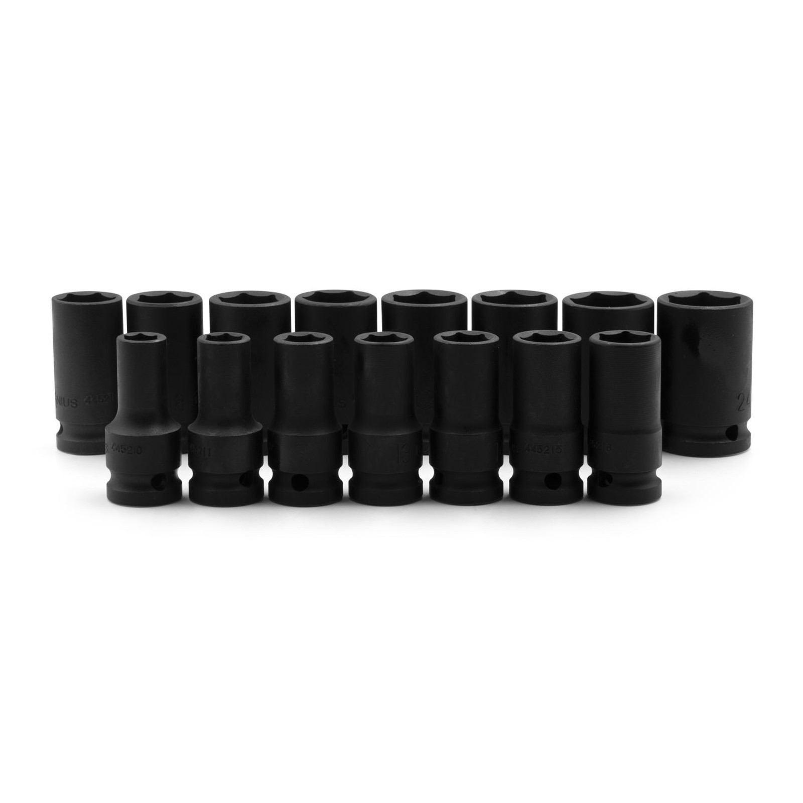 Genius Tools 15 Piece 1/2″ Dr. Metric Semi-Deep Thin Wall Impact Socket Set (…