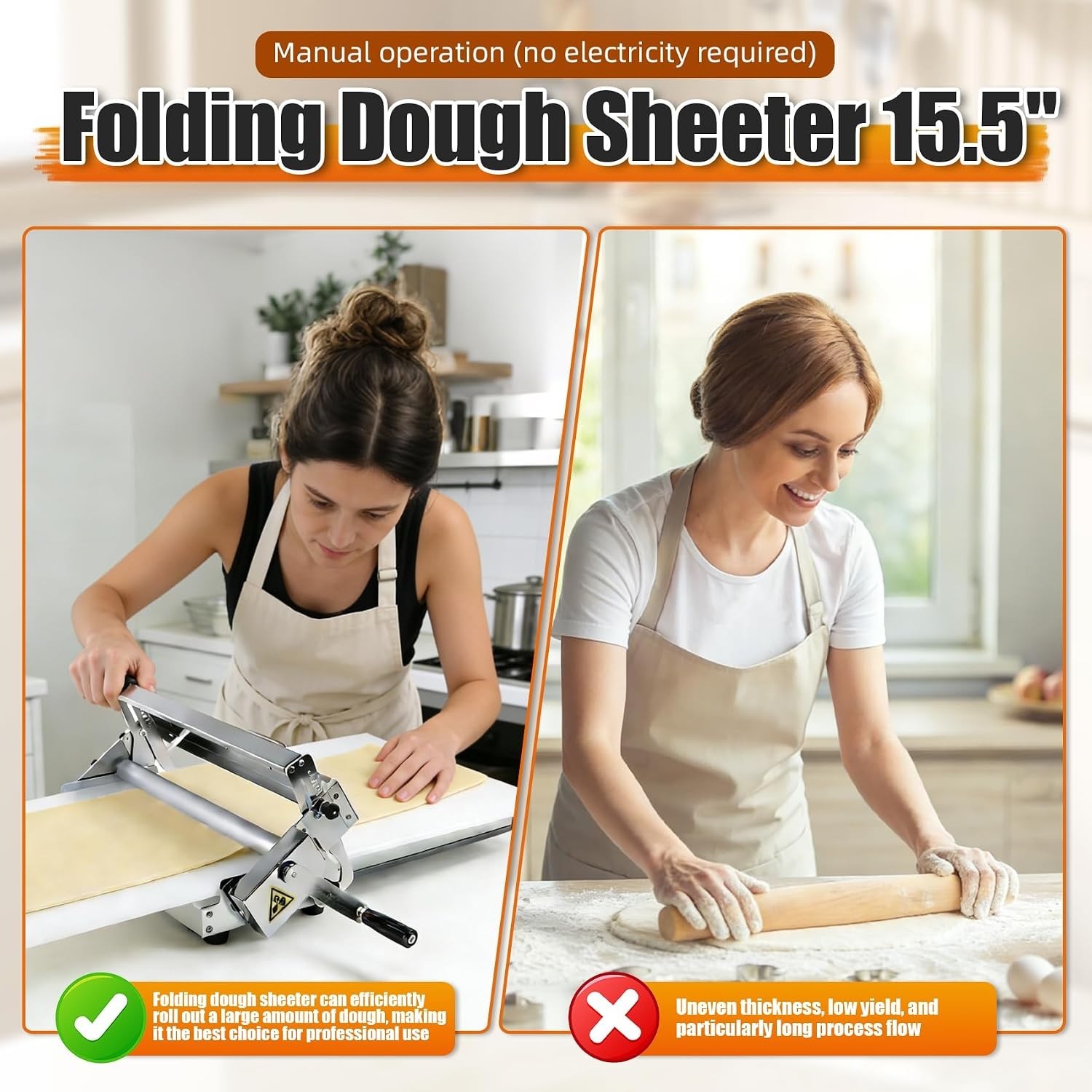 Durable Folding Dough Sheeter 15.5in – Stainless Steel for Home and Catering Use