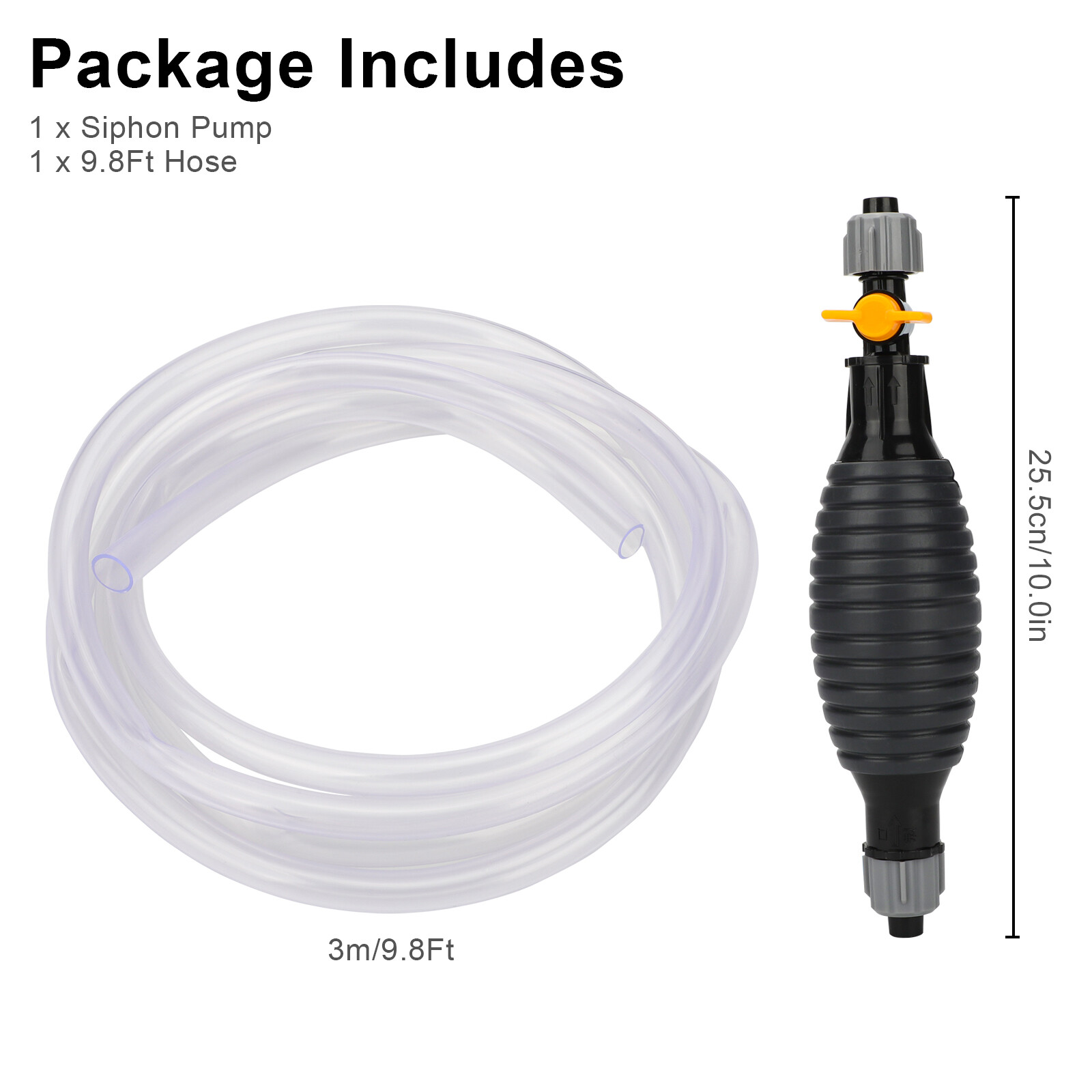 9.8Ft Siphon Hose Transfer Hand Pump With Flow Valve for Gasoline Oil Water Fuel