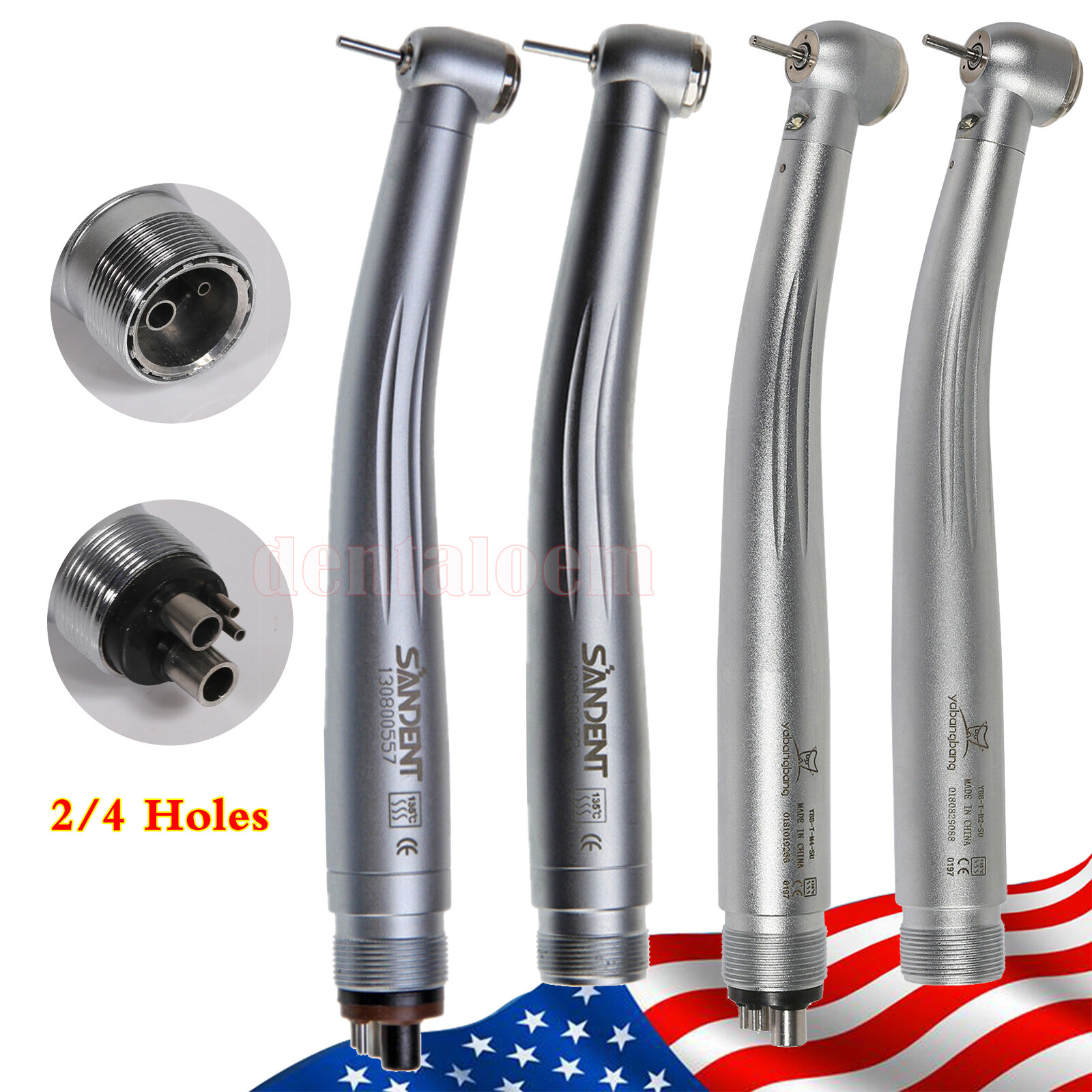 USA Dental High Speed Push Button Handpiece 2/4Hole E-generator Optic LED/No LED