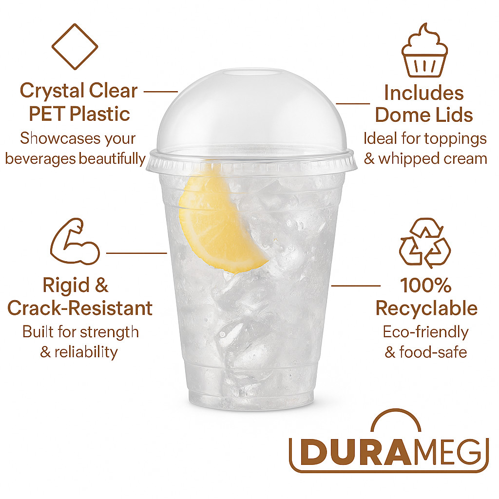 100 Clear 16 oz PET Cups with Dome Lids – Disposable for Smoothies & Treats