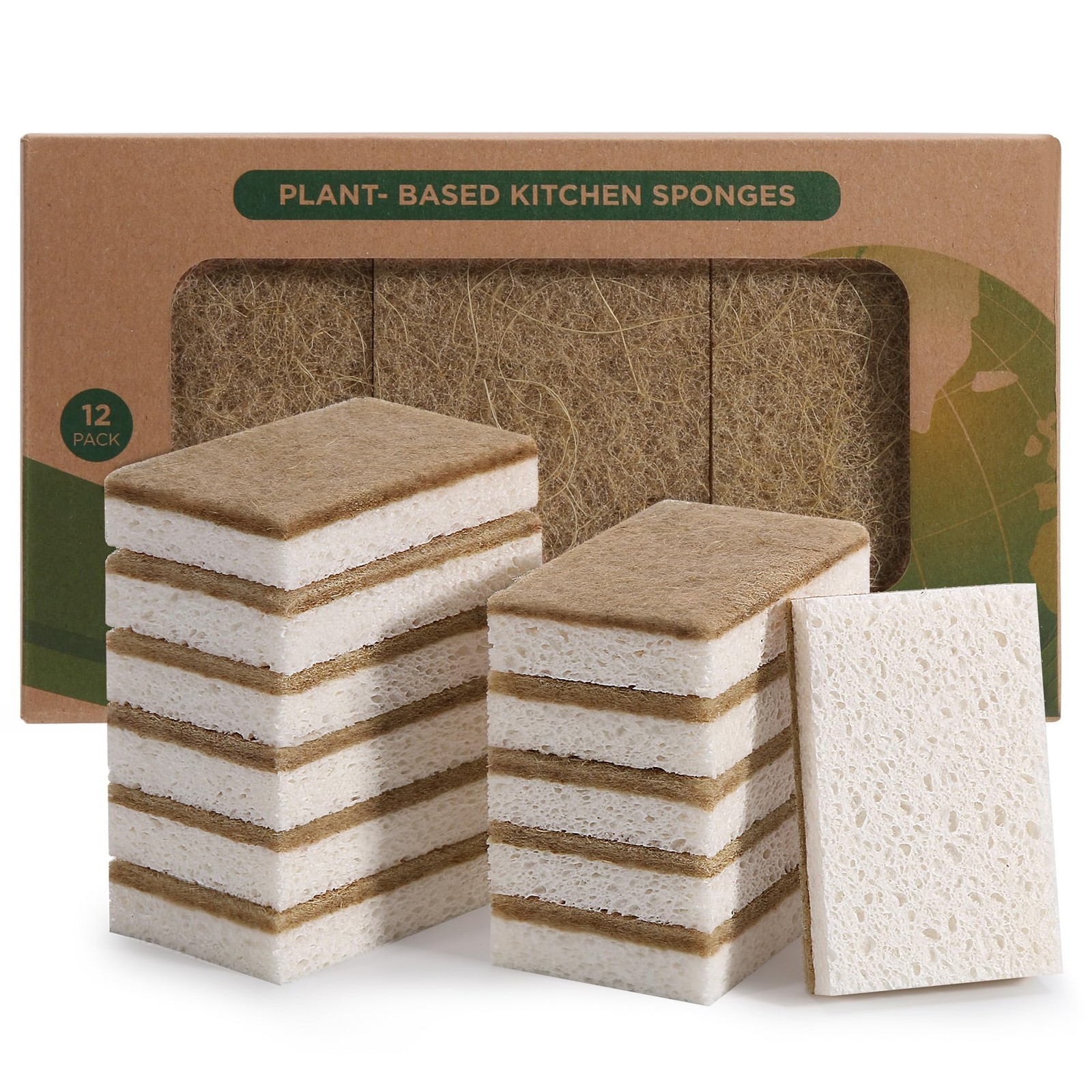 Natural Sponges for Dishes 12 Pack – Keep Soap Brown White 12pcs
