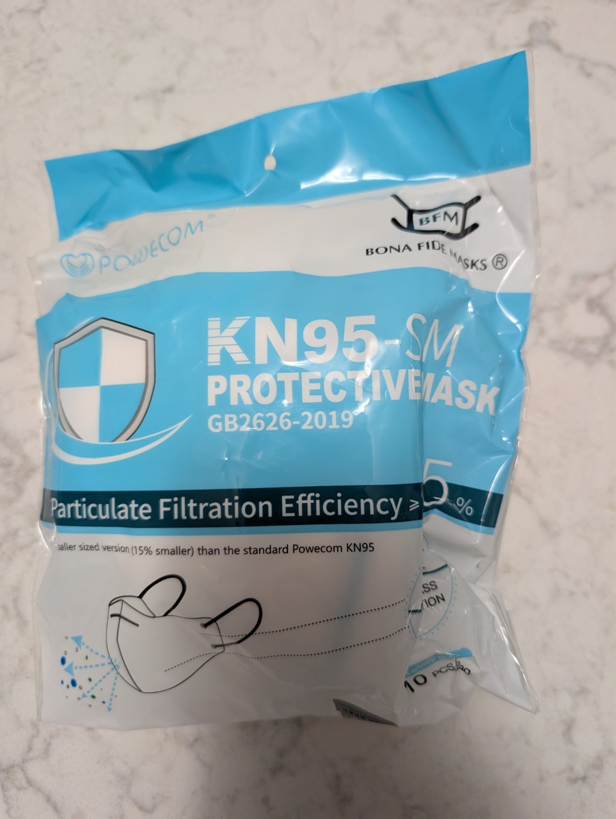 Powecom KN95 Protective Face Mask Respirator KN 95 White – 10 pcs ✅ GB2626-2019
