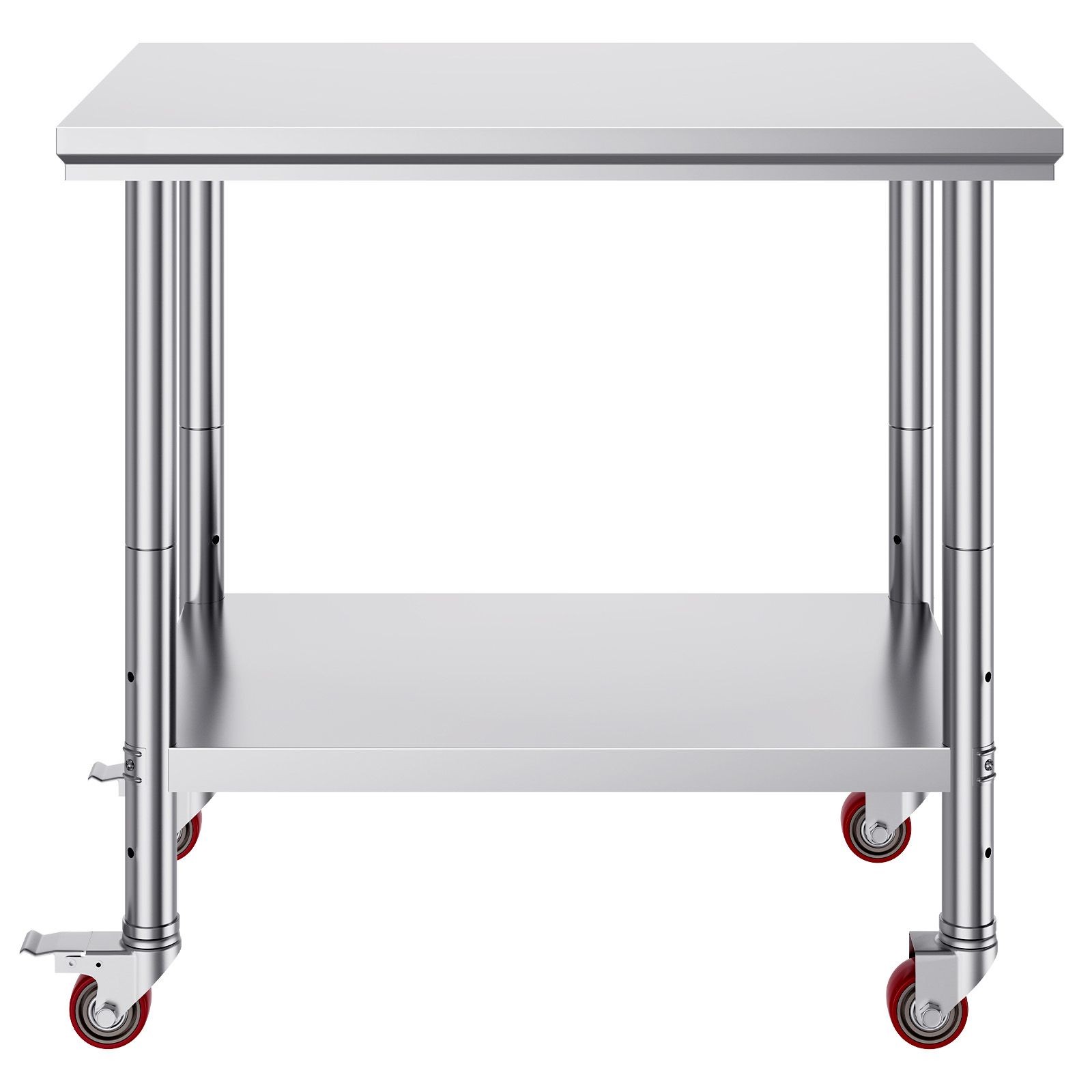 SUS201 Stainless Work Table 35″x24″, 700lb Load, Adjustable Shelves, Casters