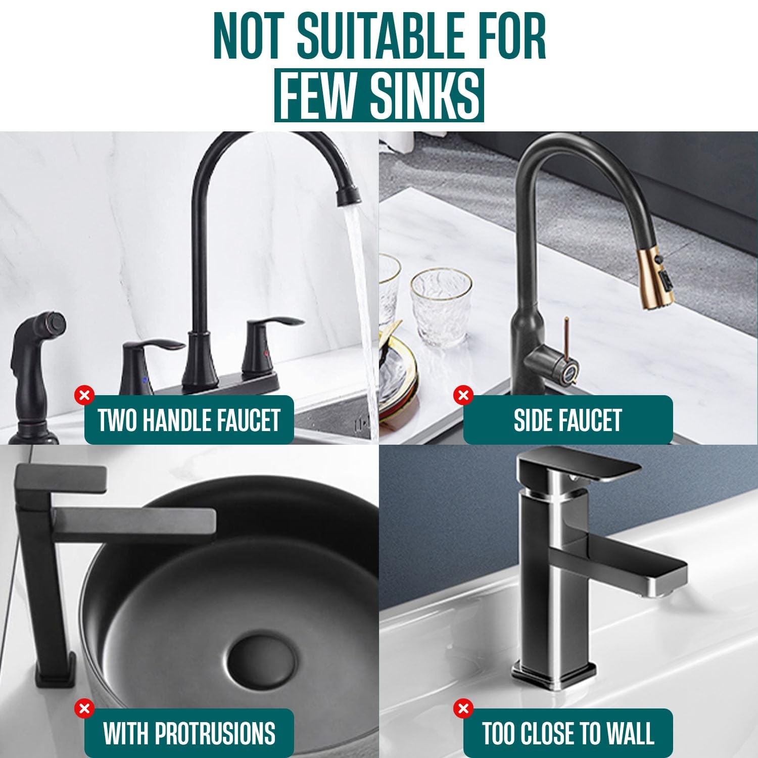 ECAAZ Silicone Faucet Mat for Kitchen Sink – 2 Pack Sink Splash Guard Behind Fau