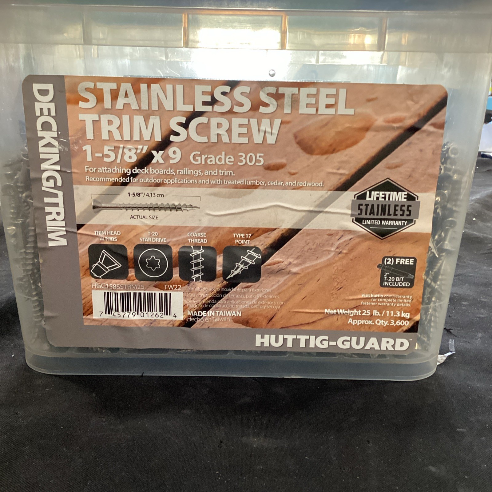 Huttig-Guard 1-5/8” x9 Stainless Steel Trim Screw 25 lb Bucket HGG158SSTRM25
