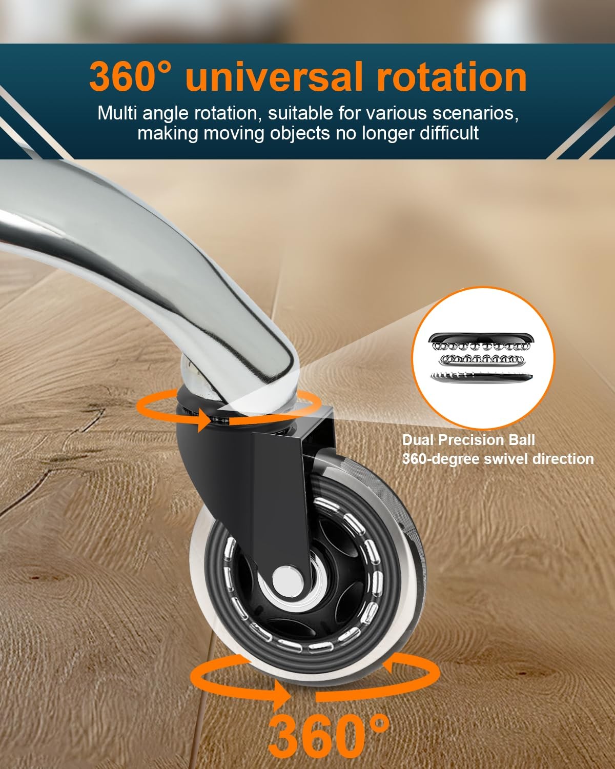 Office Chair Wheels – Replacement Rubber Wheels – Universal Fit 3 Inch Casters