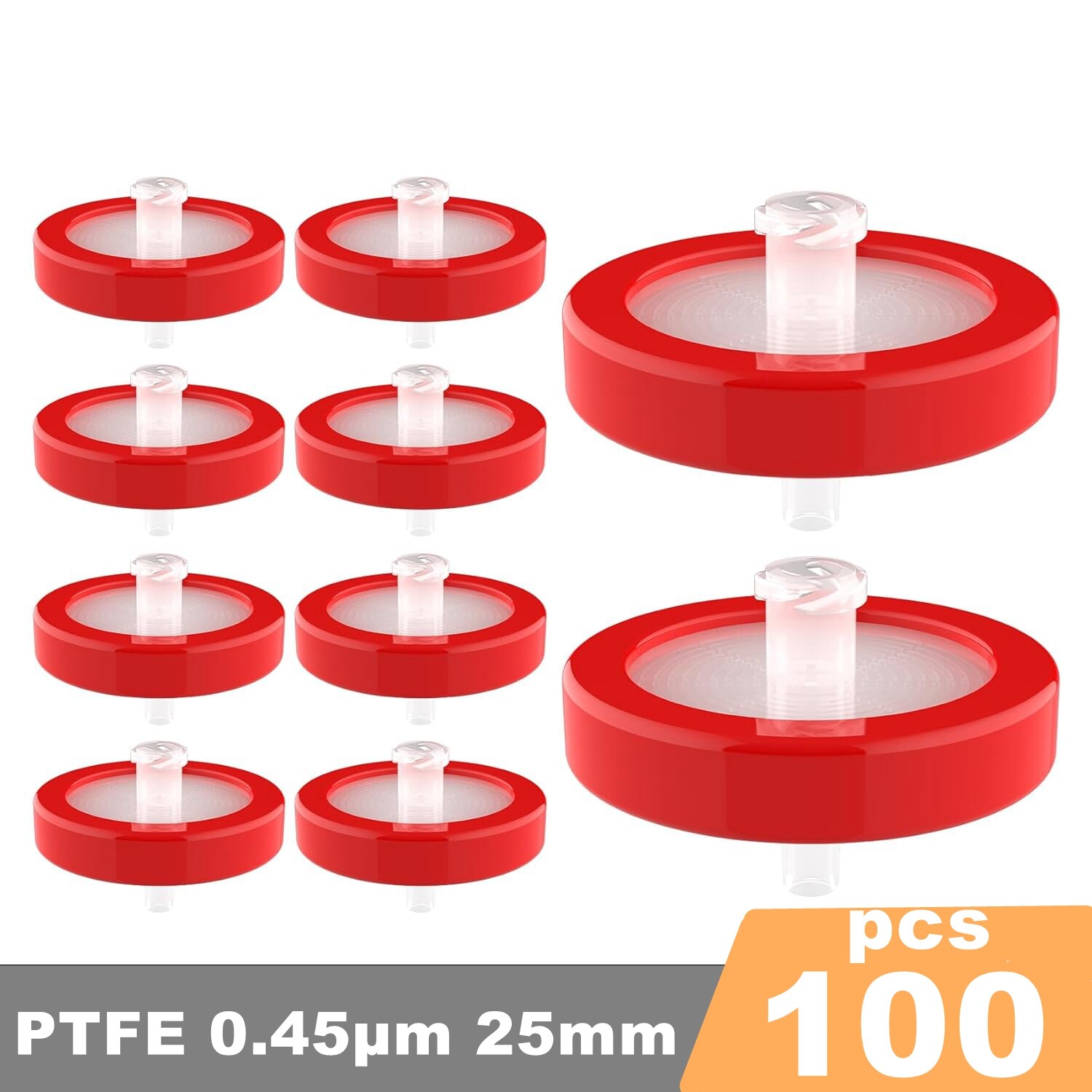 100pcs Lab PTFE Syringe Filter 0.45μm 25mm PP Prefilter Hydrophobic Non Sterile