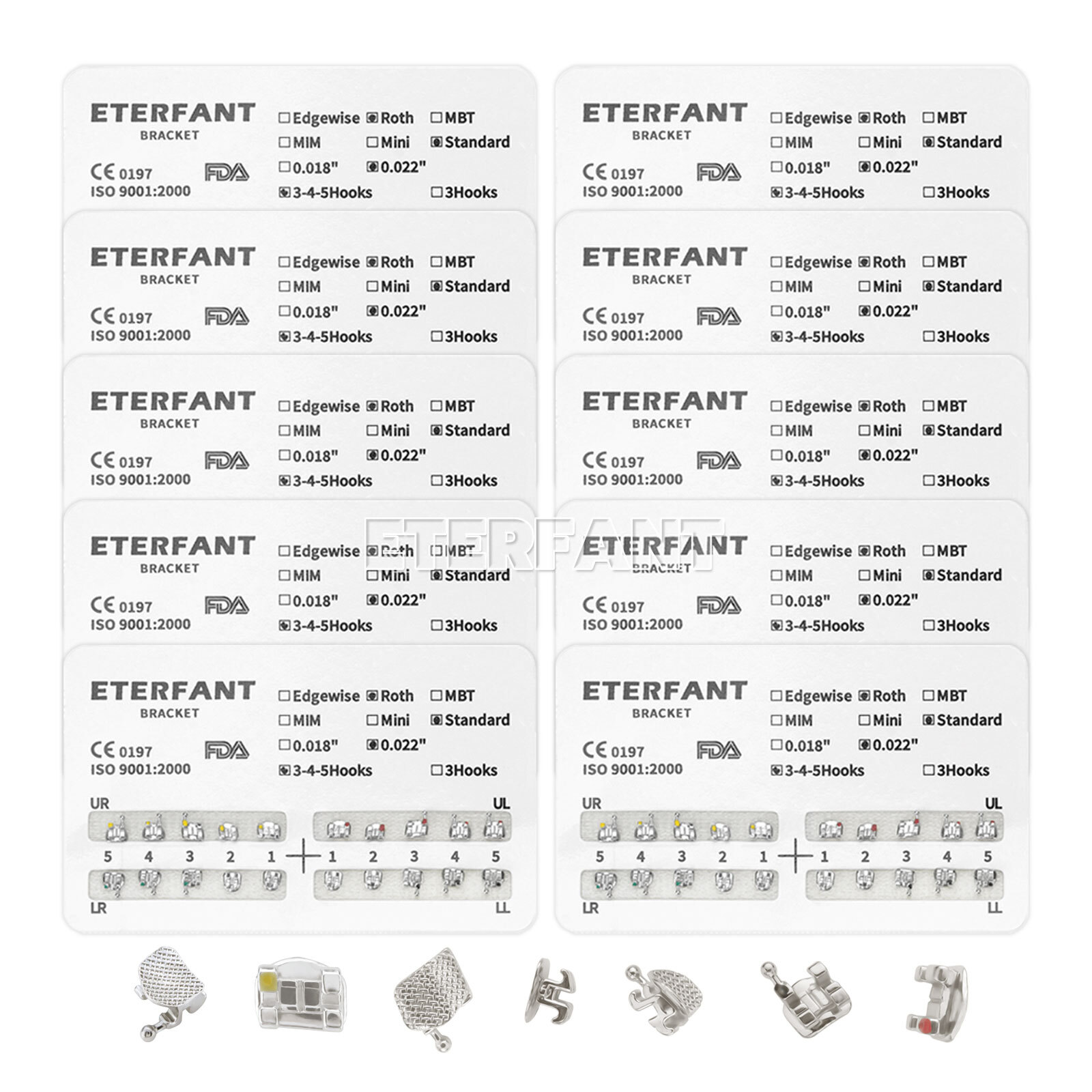 20PCs Dental Orthodontic Bracket Brace Metal Standard Mini Roth/MBT 022 345Hooks