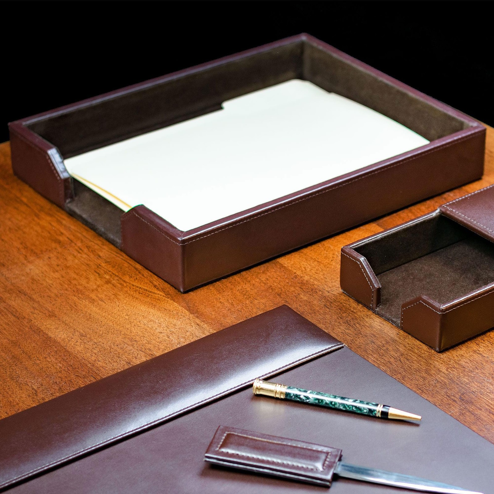 Dacasso Dark Brown Bonded Leather Luxury Letter Tray Holder – Paper Organizer