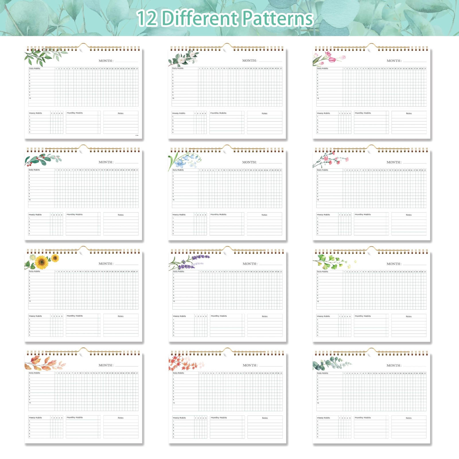 Habit Tracker Calendar – 12 Months Undated Daily Planner, 8″x10″, Weekly & Mo…
