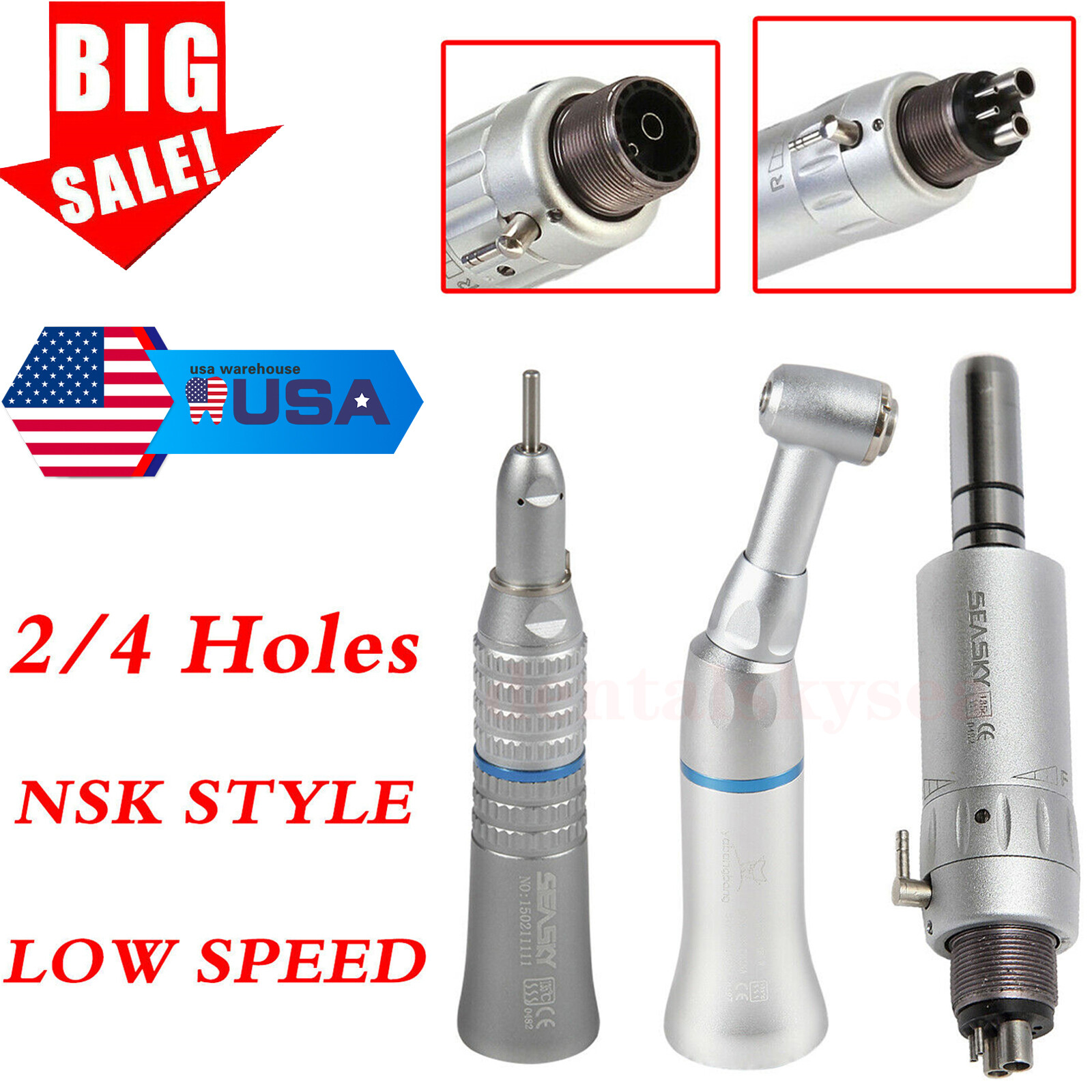 Dental Low Speed Handpiece Contra Angle Straight Air Motor E-type 4 Hole YAD